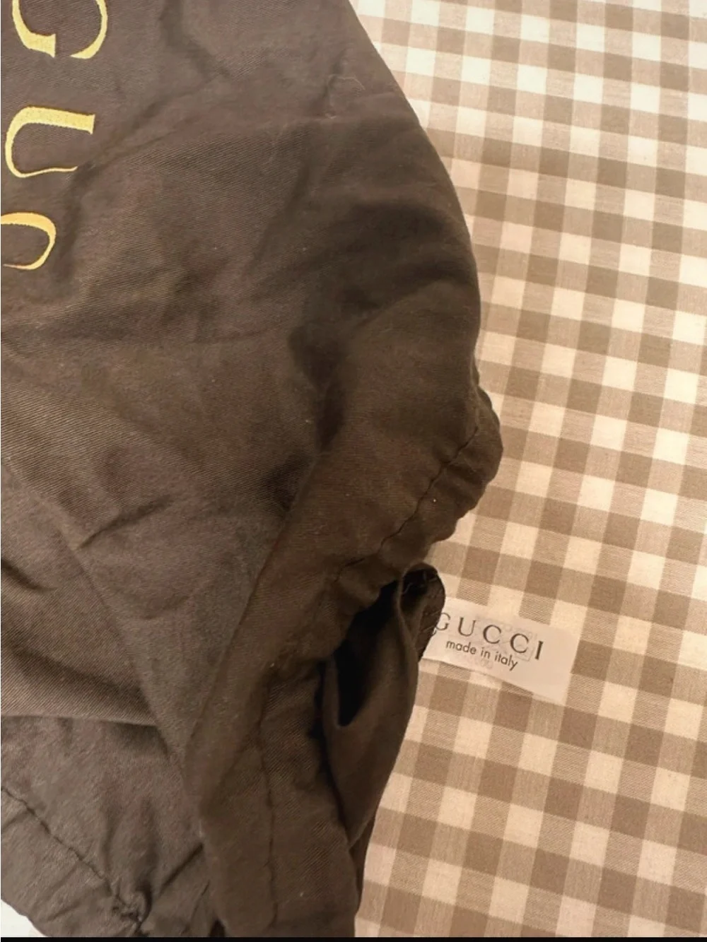 Gucci Brown Fabric Bag with Gold Logo